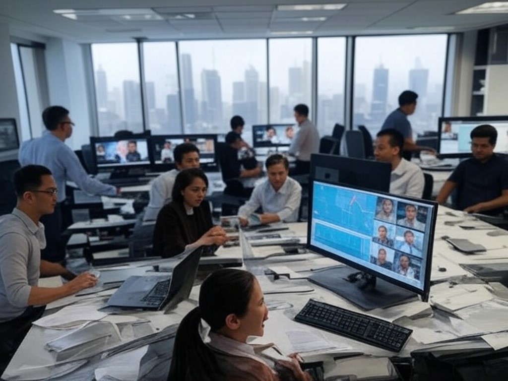 Australian office workers collaborating in a modern Melbourne or Sydney CBD office, with desks, laptops, and a city skyline in the background. Subtle graphics show declining WFH trends (36% in 2025), commercial vacancy rates (14.6% nationally), and logos of Amazon and Commonwealth Bank, reflecting the shift from remote to office-based work in Australia.